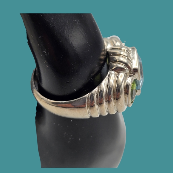 Judith Ripka Sterling Blue Topaz & Peridot Ring Gemstone Signature Cable - Picture 2 of 9